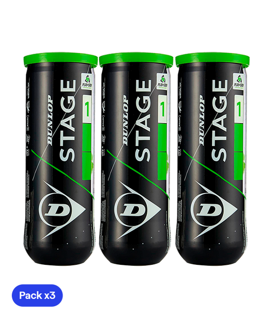 Pelotas Dunlop Stage 1 Verde Tenis (Pack x3)